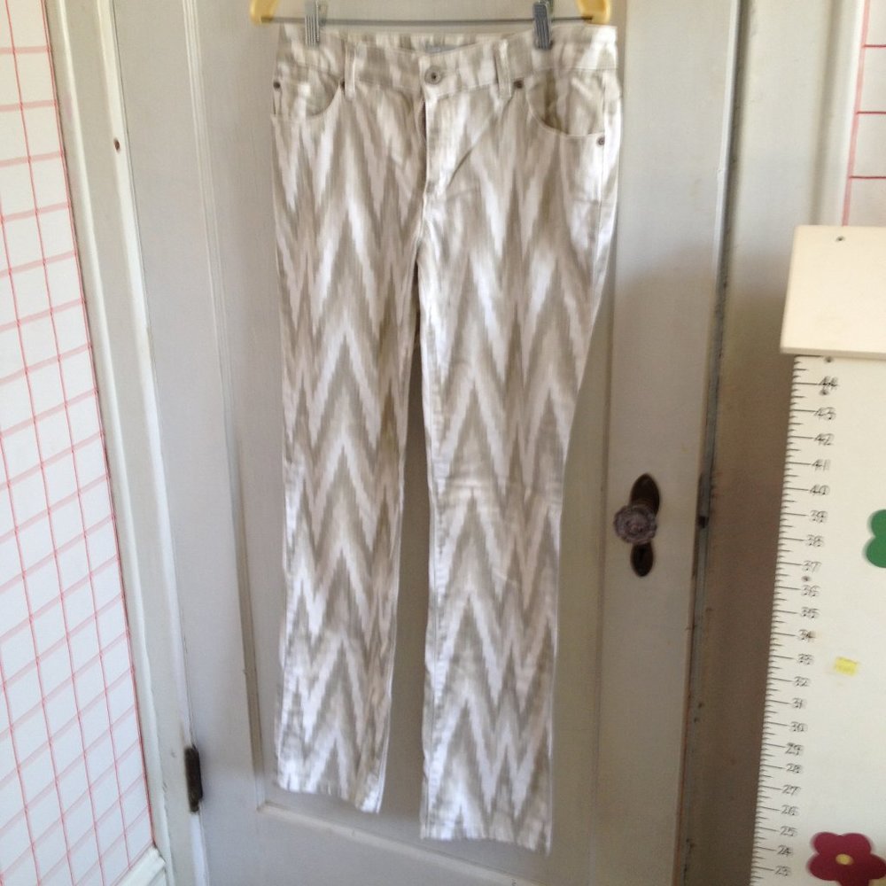 Chico's Platinum Denim Jeans Sz 0 Tan/White